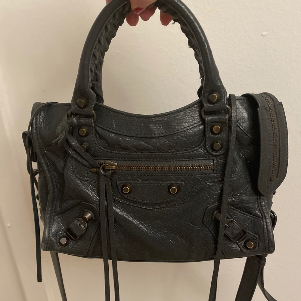 Balenciaga City Classic Studs Bag, Mini (Charcoal Grey)